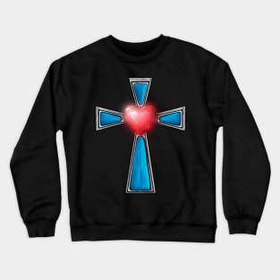 Cross Blue Stones Ruby Red Heart Crewneck Sweatshirt